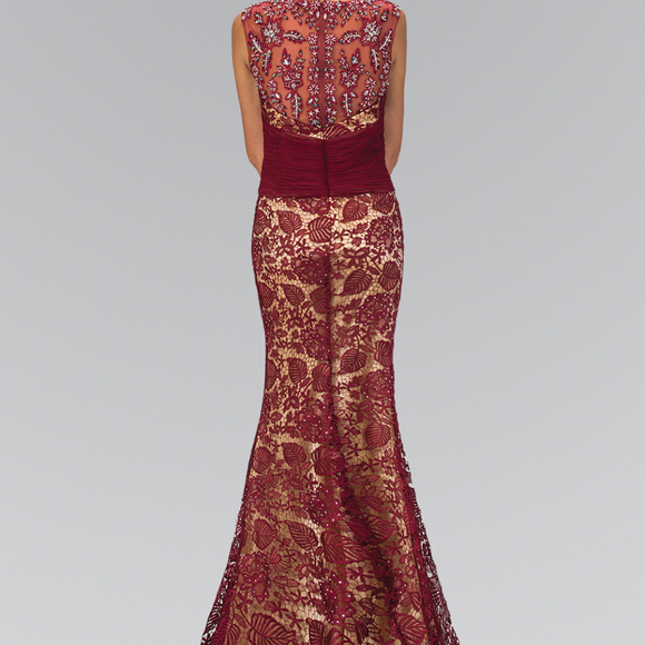 NEW BURGUNDY MOTHER OF BRIDE /GROOM - Patterned Beaded Long Prom Dress GL1415 - Picture 2 of 3